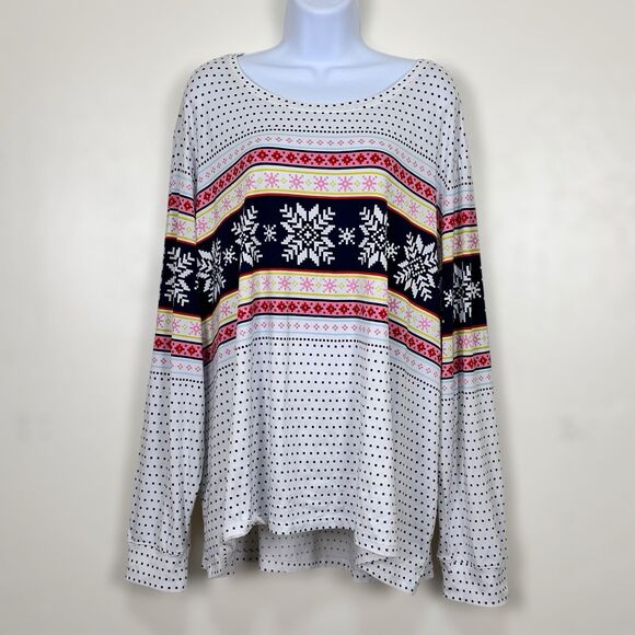 Womens Top Fair Isle Nordic Long Sleeve Size 3X Stretch Christmas Snowflake - Picture 1 of 7